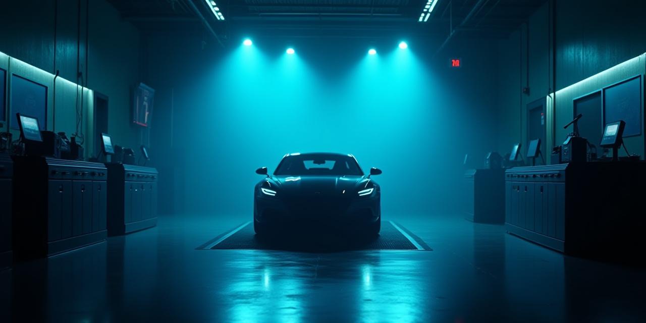 Dunkler Hintergrund einer beleuchteten Werkstatt mit Car Spa Ambiente